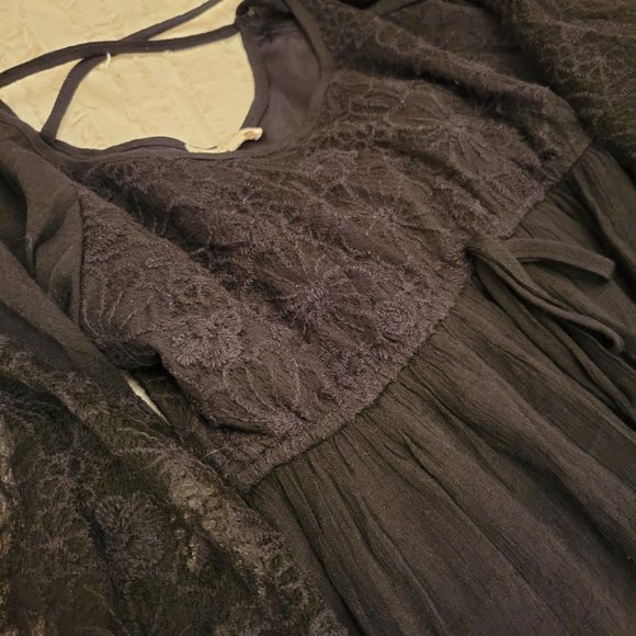 Rebellion Witchy Black Dress with Lace and Tie Front Detail Size S - Picture 3 of 3